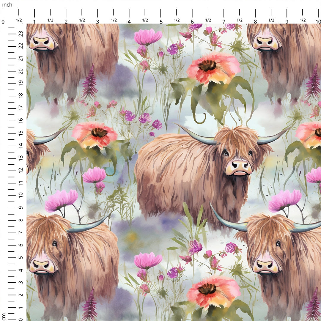 Watercolour Highland Cow Fabric