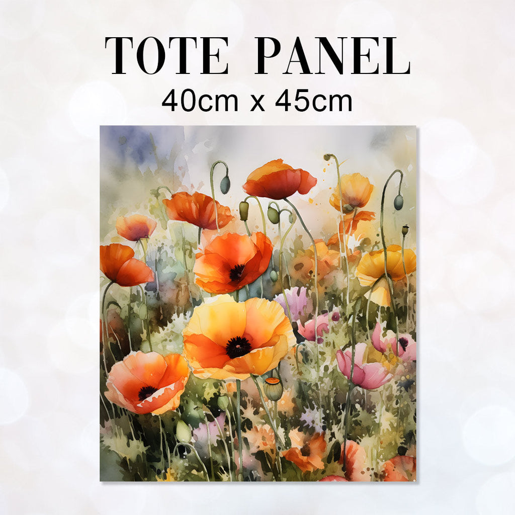 TOTE Watercolour Poppies Fabric Bag Panel