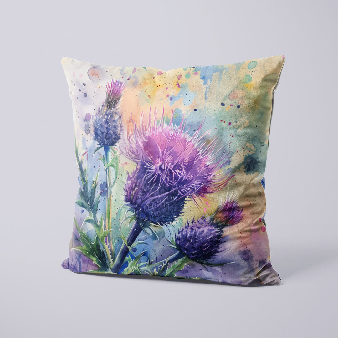 Watercolour Scottish Thistle Fabric Panel for sewing Cushions