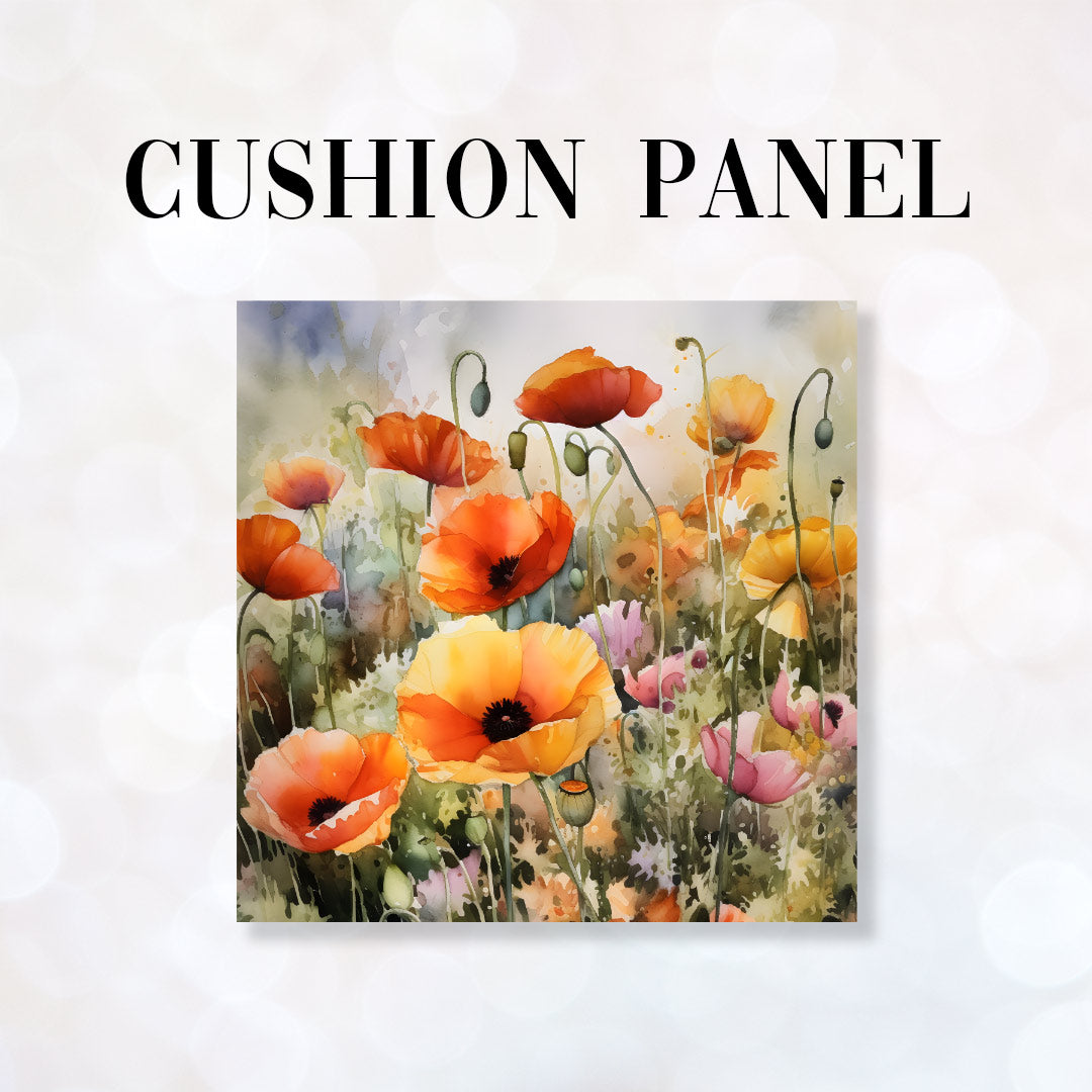 CUSHION Fabric Panel Watercolour Poppies