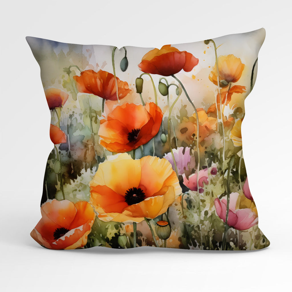CUSHION Fabric Panel Watercolour Poppies
