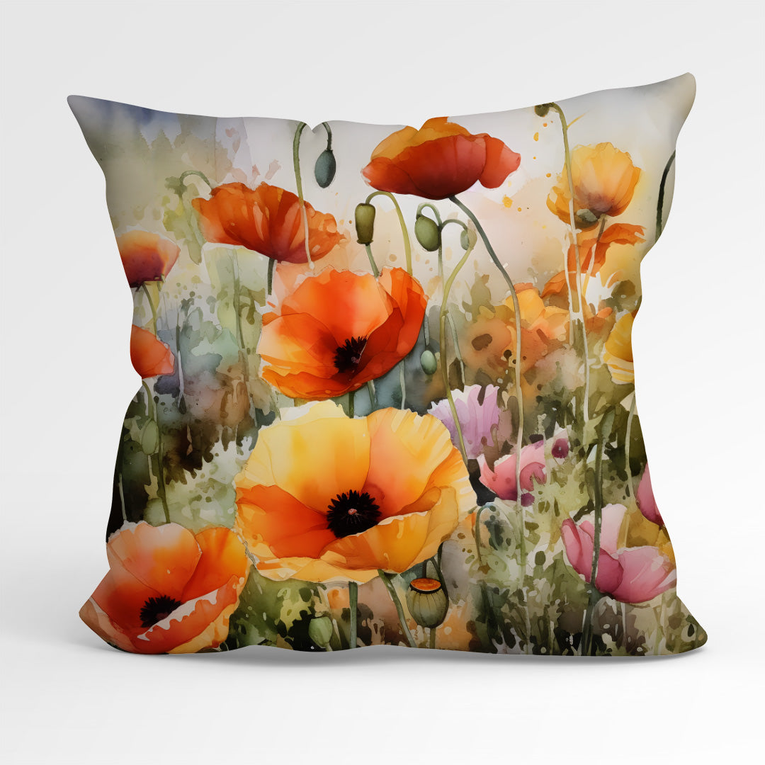 CUSHION Fabric Panel Watercolour Poppies