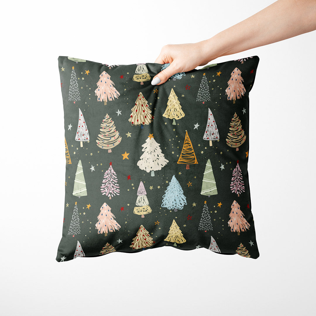 Whimsical Christmas Trees Sage Fabric