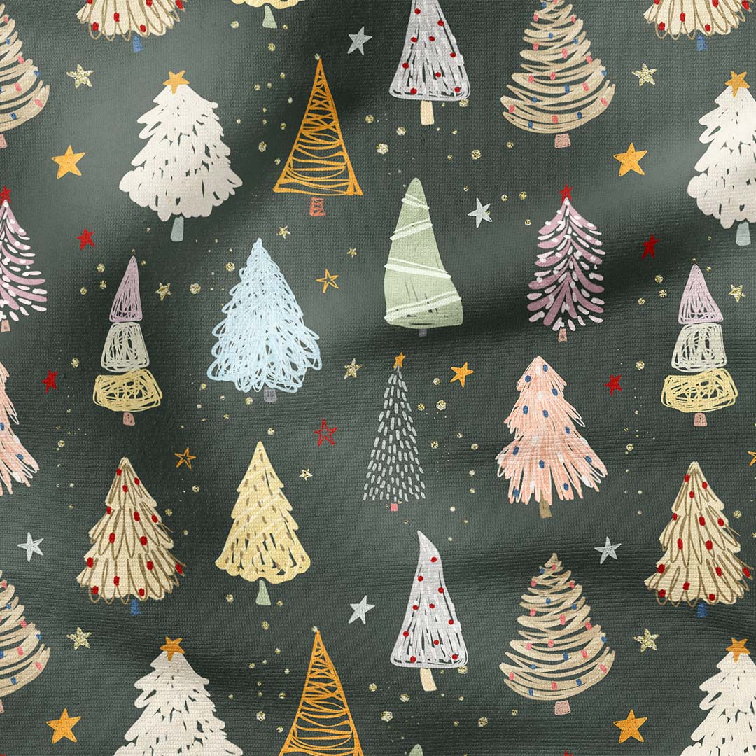 Whimsical Christmas Trees Sage Fabric