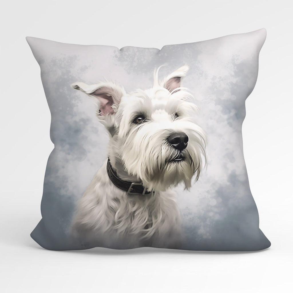 CUSHION Fabric Panel White Schnauzer