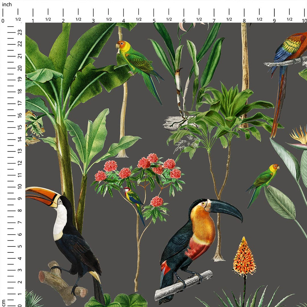 Wild Tropics Birds Grey Fabric