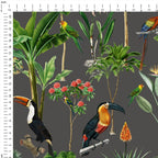 Wild Tropics Birds Grey Fabric