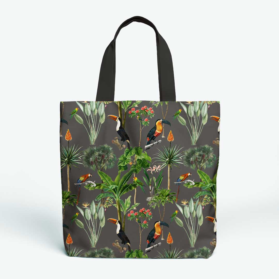 Wild Tropics Birds Grey Fabric