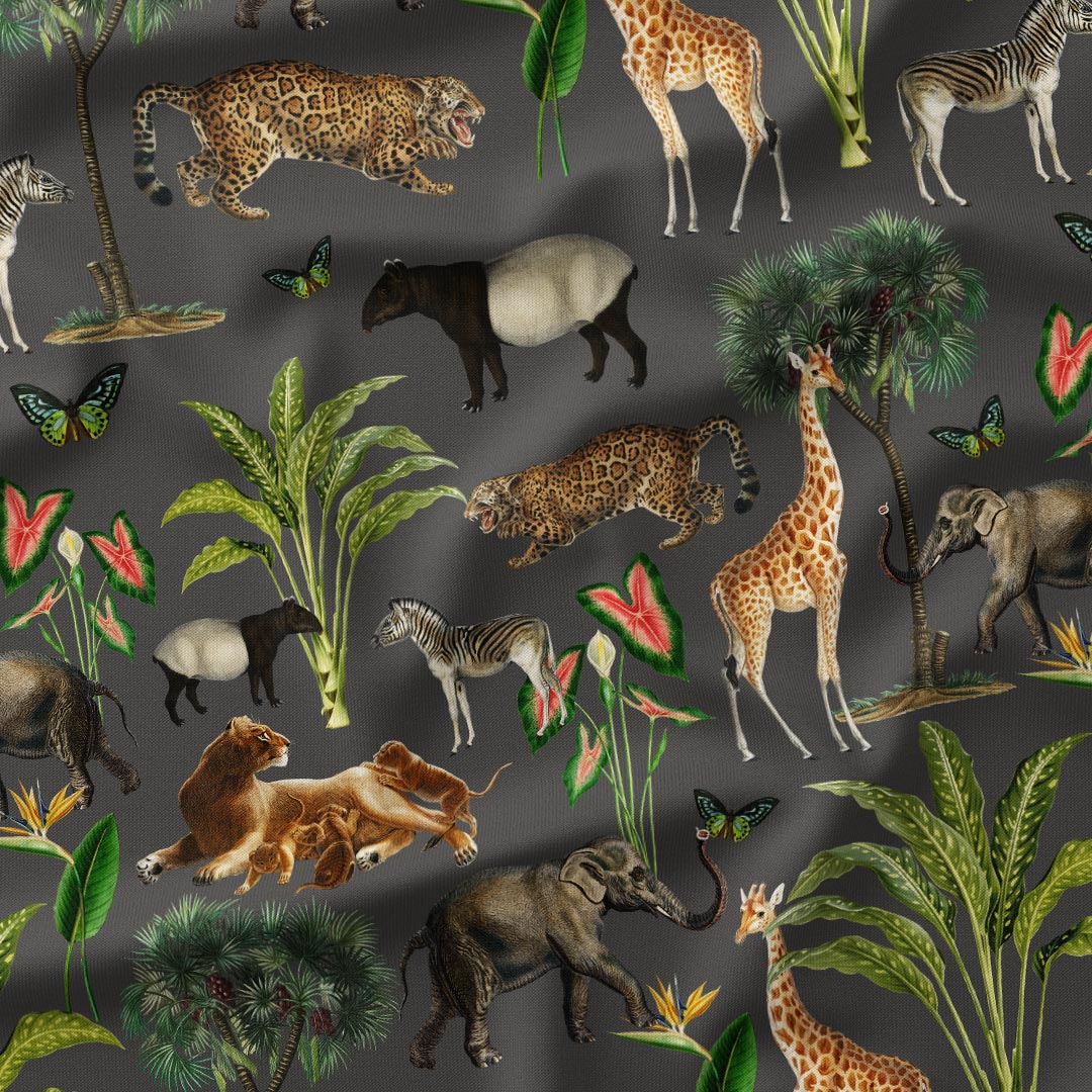 Wild Tropics Grey Fabric
