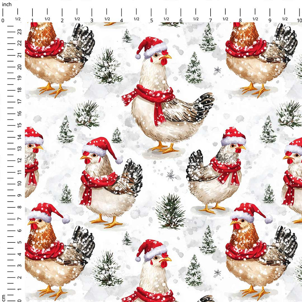 Winter Chickens Fabric