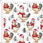 Winter Chickens Fabric