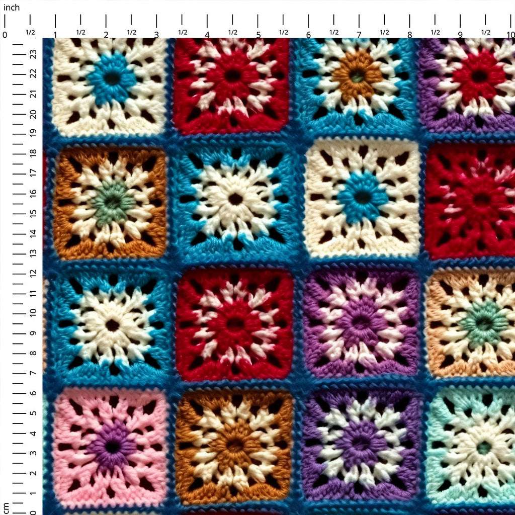 Winter Crochet Granny Squares Fabric