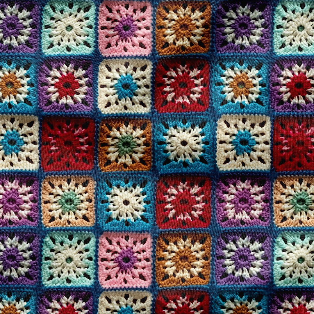 Winter Crochet Granny Squares Fabric