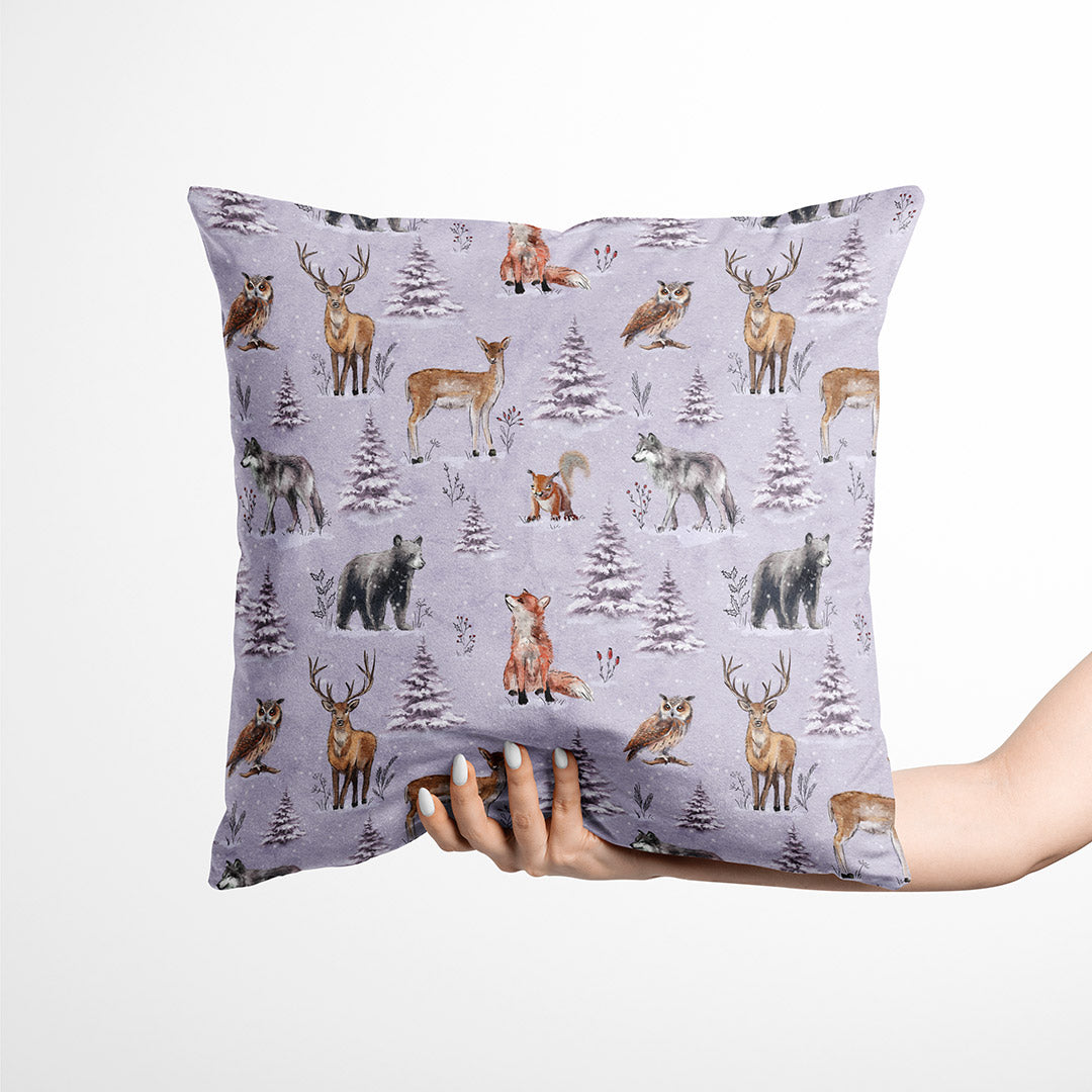 Winter Forest Animals Lilac Fabric