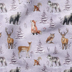 Winter Forest Animals Lilac Fabric