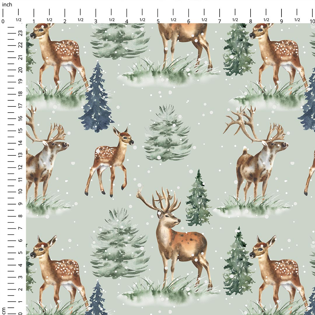 Winter Forest Deer Fabric