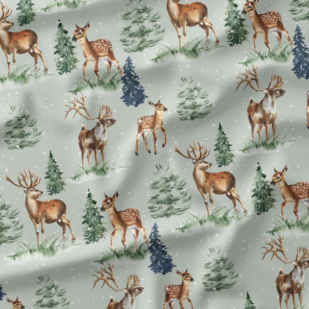 Winter Forest Deer Fabric