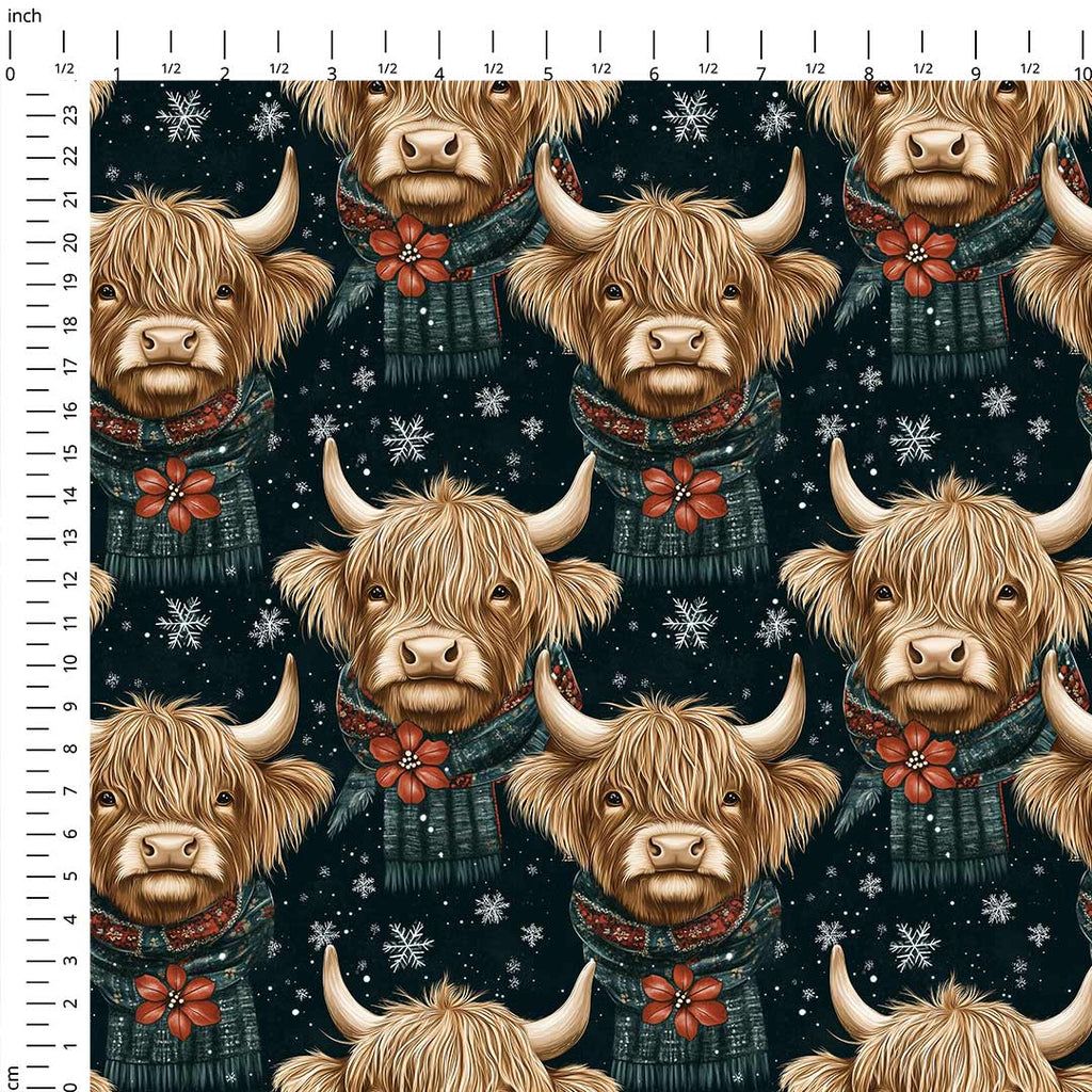 Winter Highland Cows Fabric