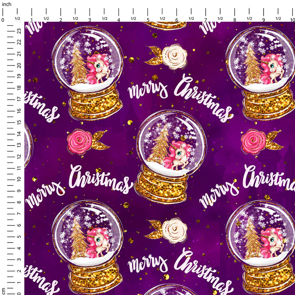 Winter Unicorns Snow Globe Purple Fabric