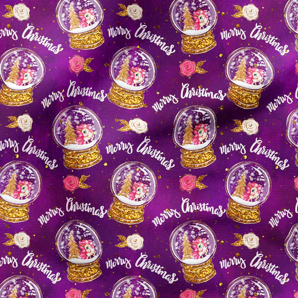 Winter Unicorns Snow Globe Purple Fabric