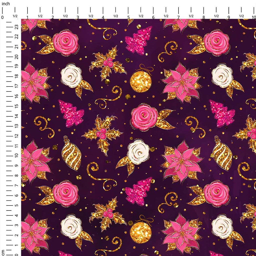 Winter Unicorns Purple Floral Fabric