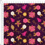 Winter Unicorns Purple Floral Fabric