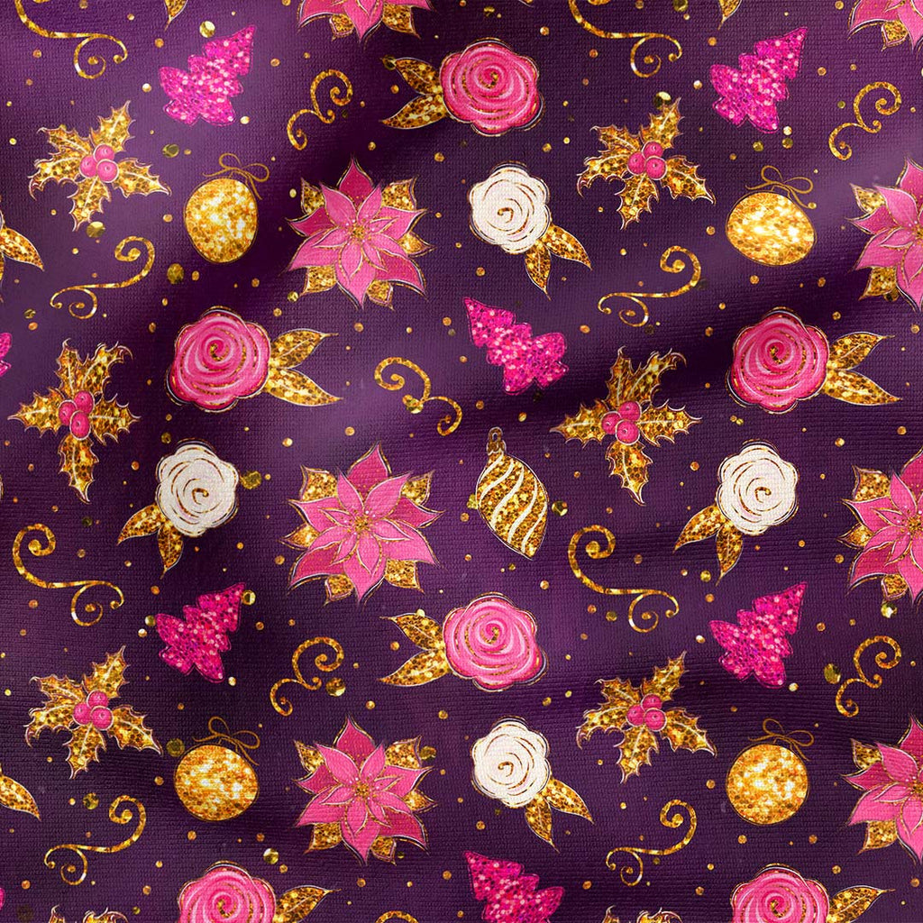 Winter Unicorns Purple Floral Fabric