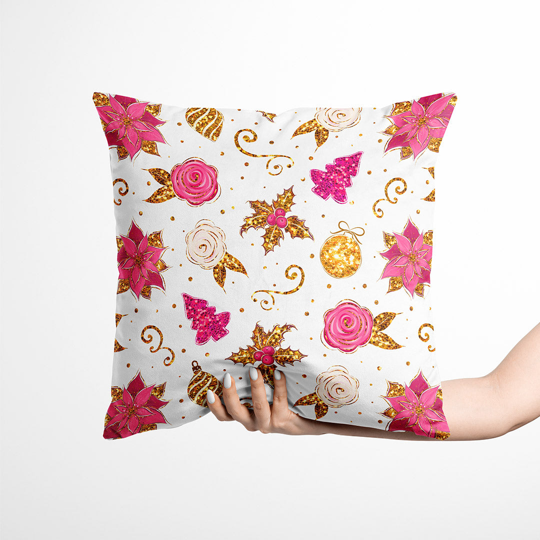 Winter Unicorns White Floral Fabric