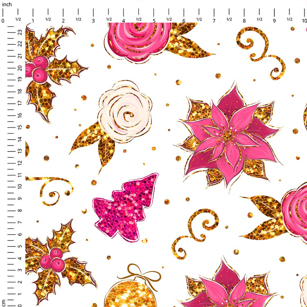 Winter Unicorns White Floral Fabric