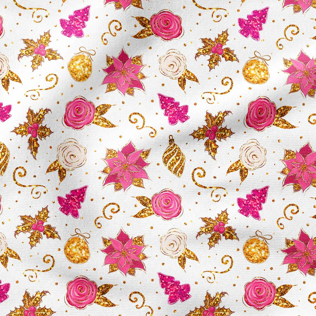 Winter Unicorns White Floral Fabric