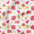 Winter Unicorns White Floral Fabric