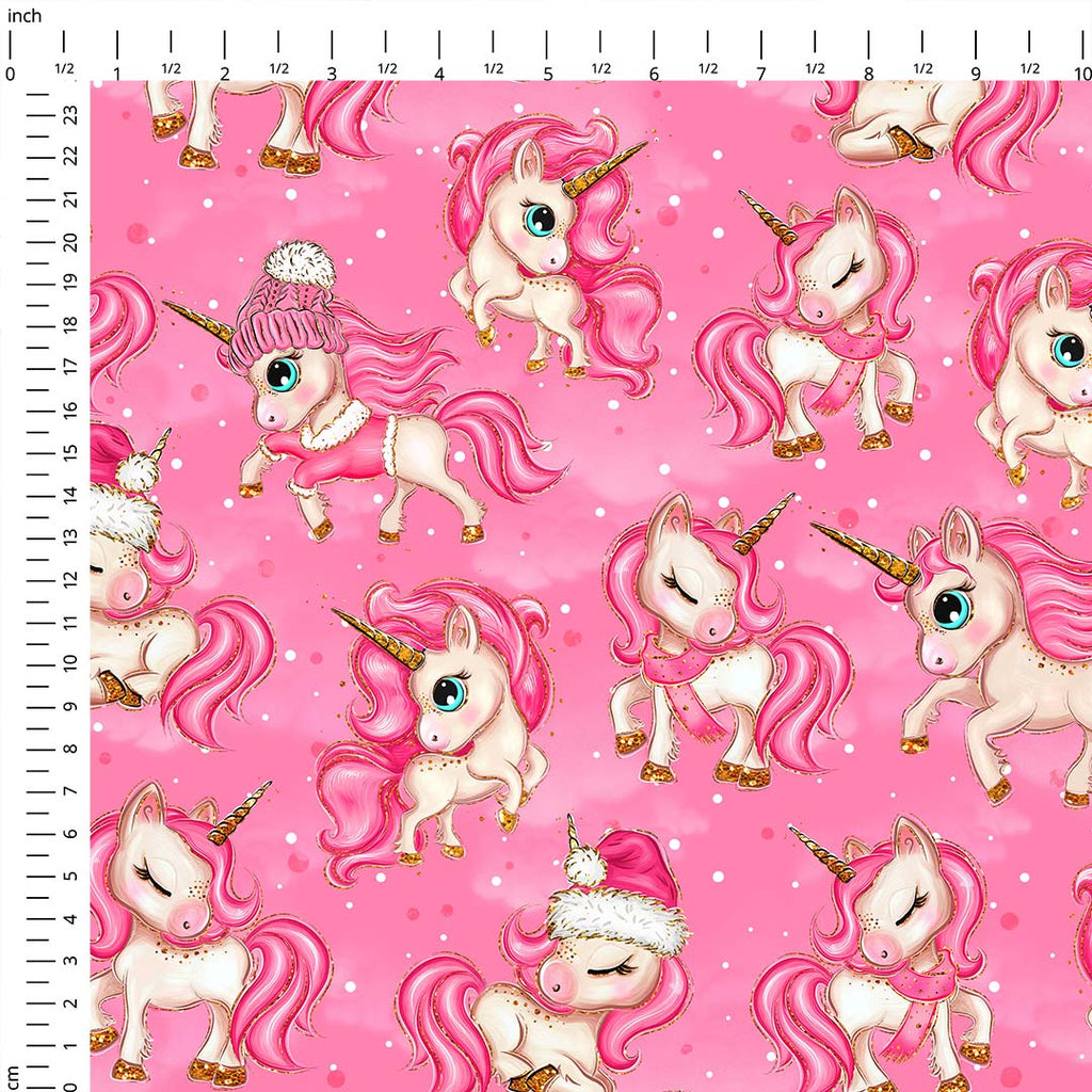 Winter Unicorns Pink Fabric