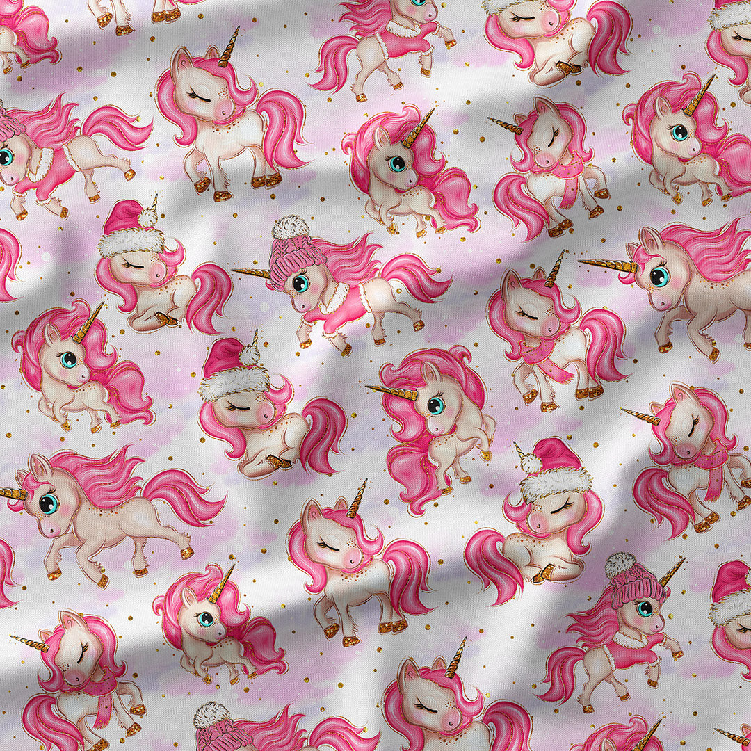Winter Unicorns White Fabric
