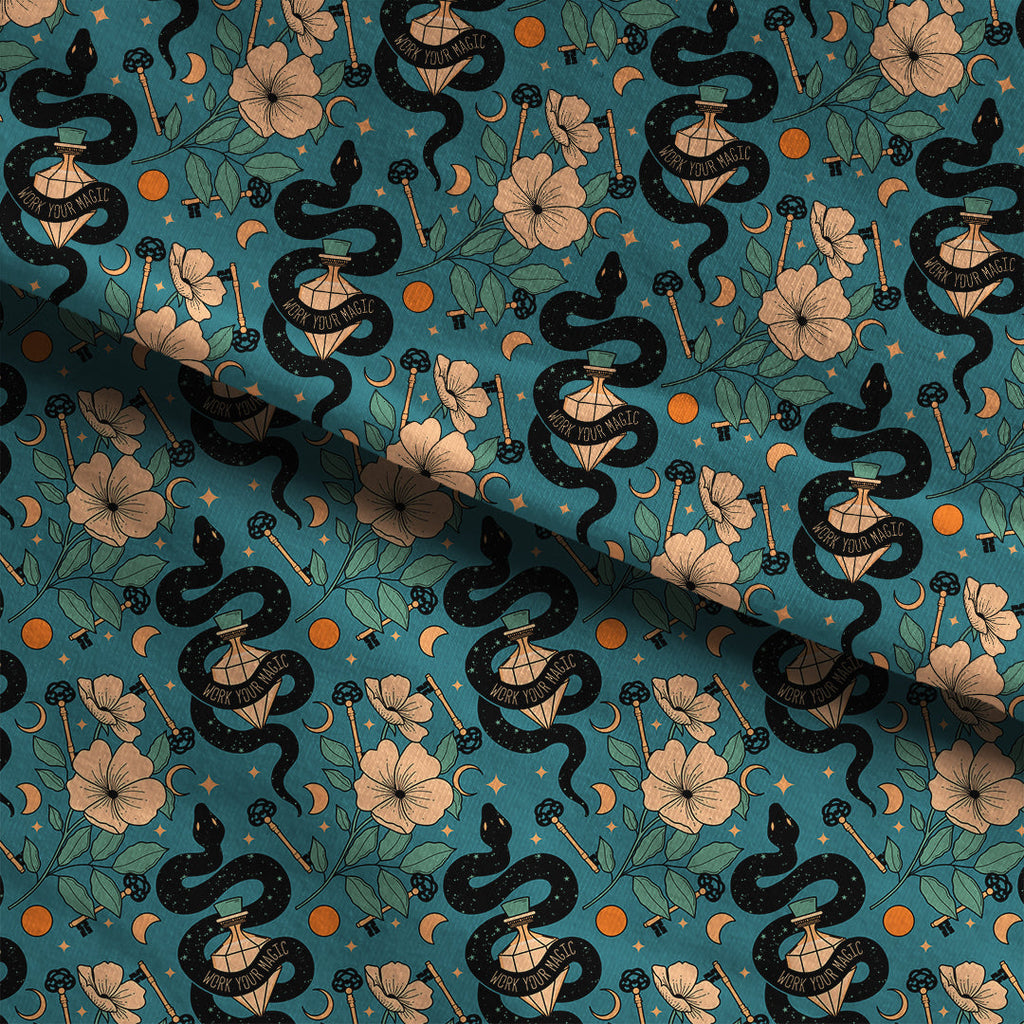 Witchy Snake Blue Fabric