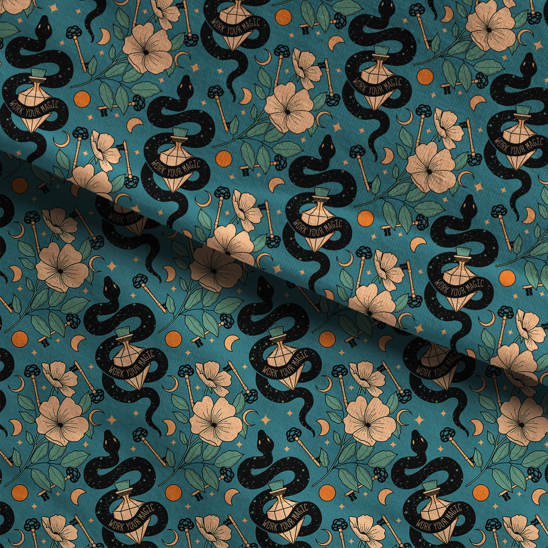 Witchy Snake Blue Fabric