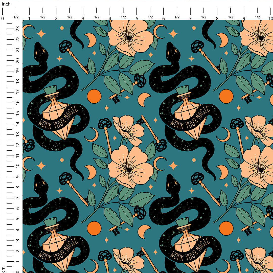 Witchy Snake Blue Fabric