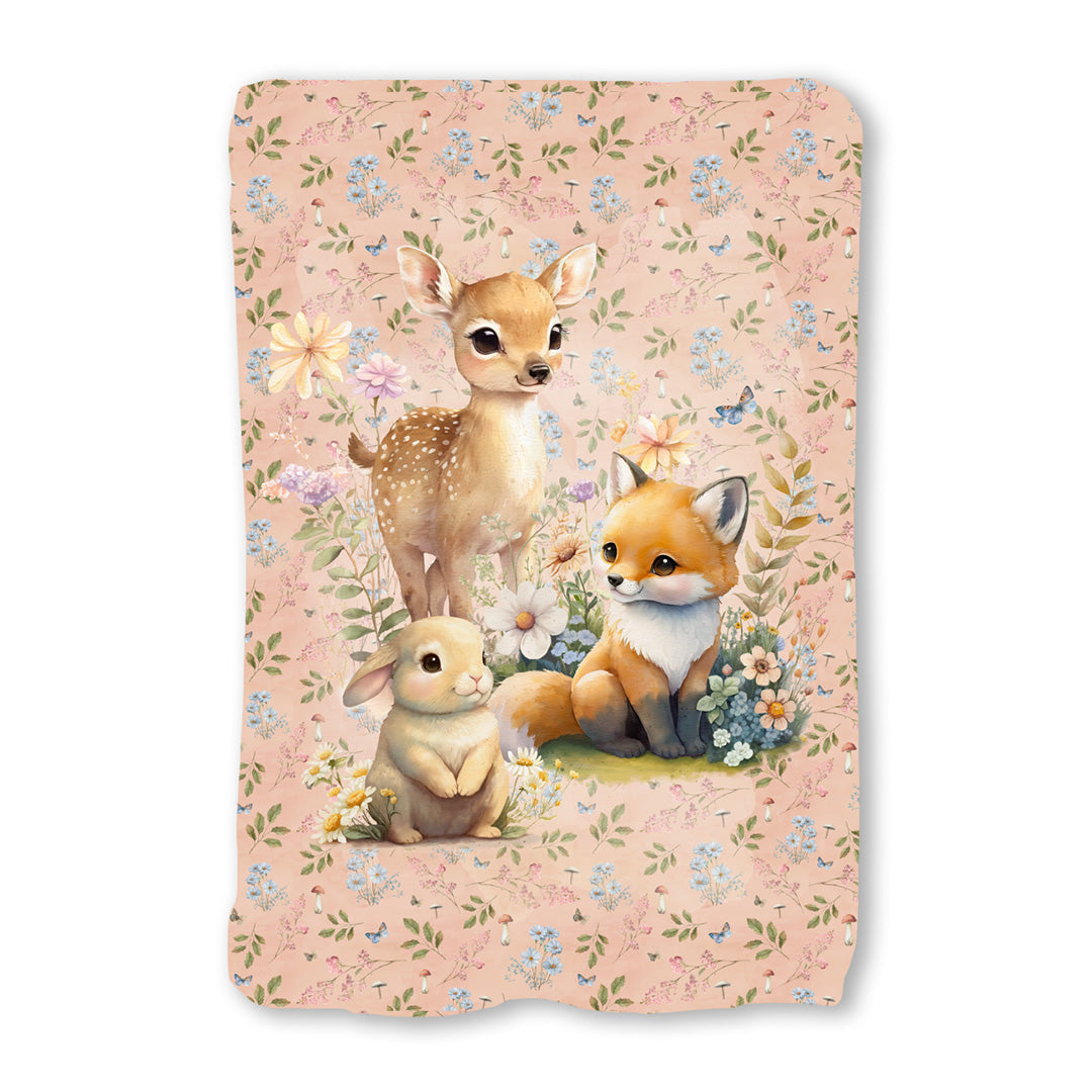 Woodland Animals Pink Fabric Blanket Panel BP-1