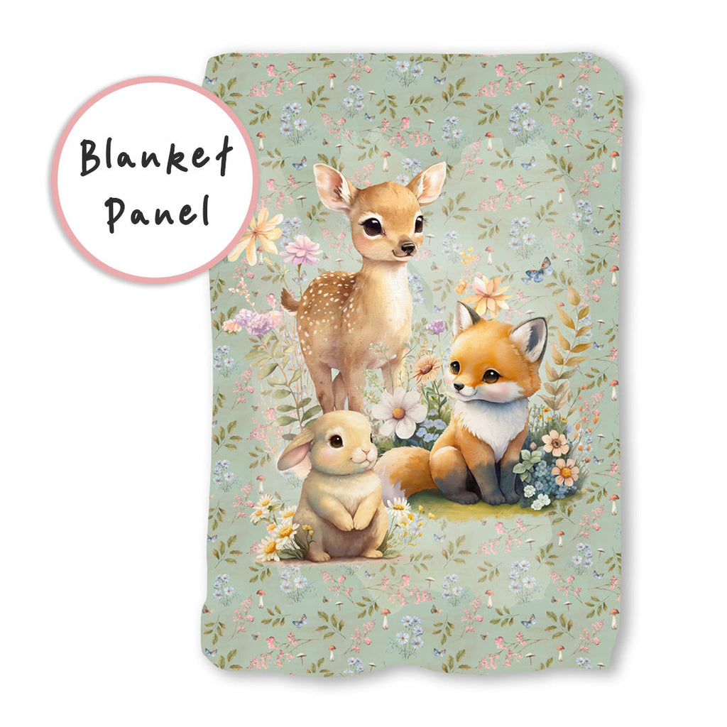Woodland Animals Sage Fabric Blanket Panel BP-3