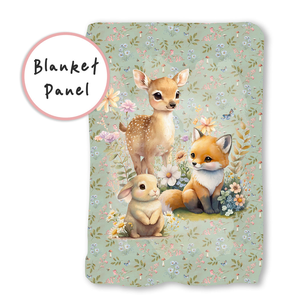 Woodland Animals Sage Fabric Blanket Panel BP-3