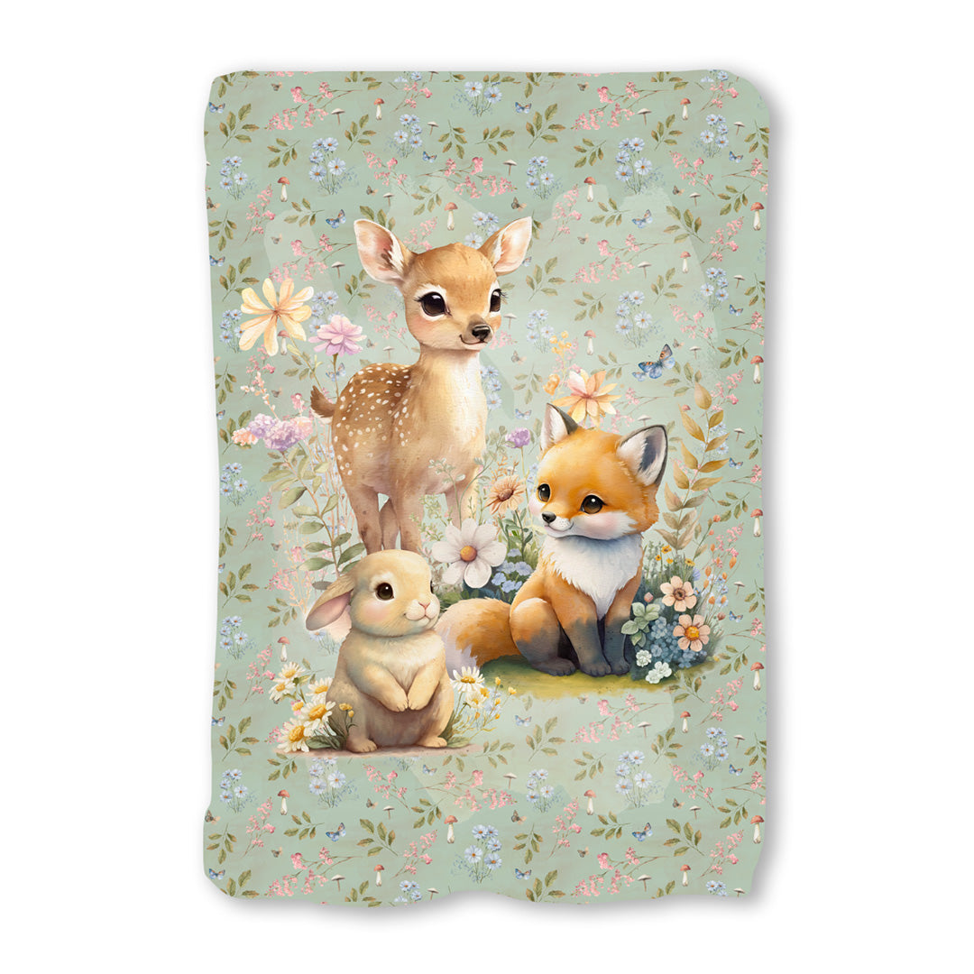 Woodland Animals Sage Fabric Blanket Panel BP-3