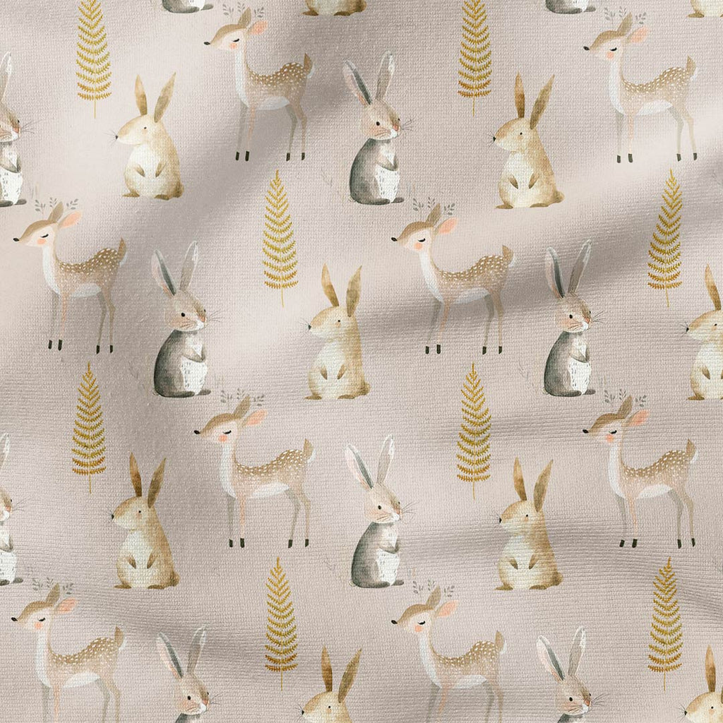 Woodland Animals Beige Fabric
