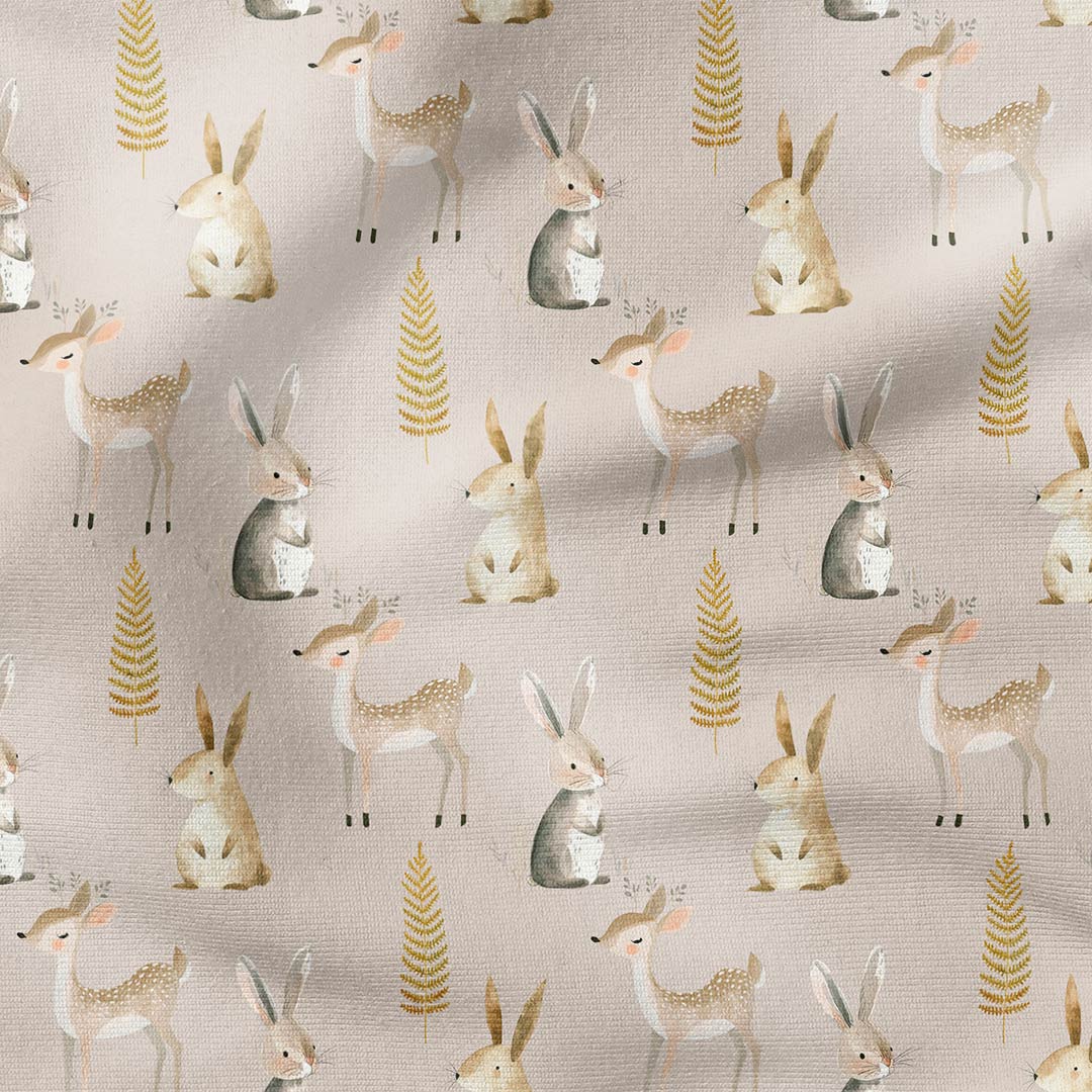 Woodland Animals Beige Fabric