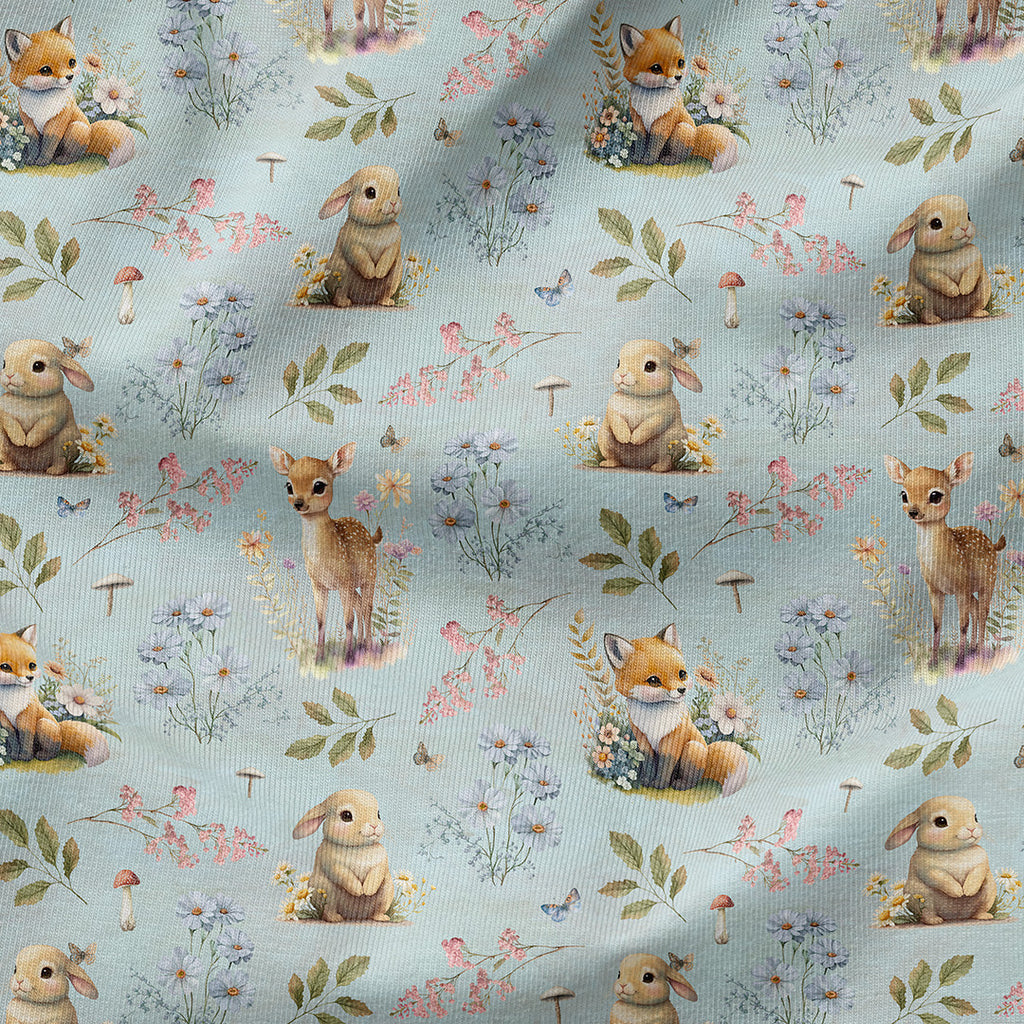 Woodland Animals Blue Fabric