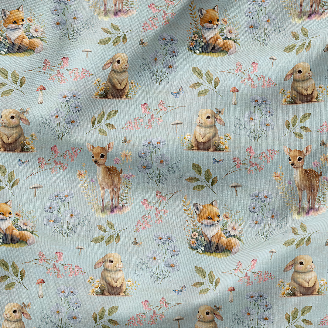 Woodland Animals Blue Fabric