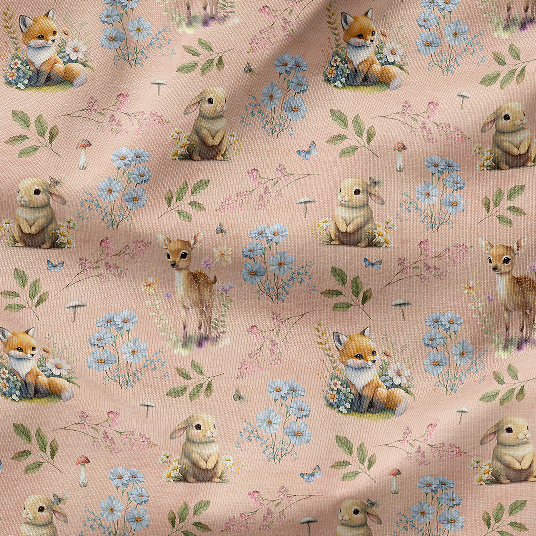 Woodland Animals Pink Fabric
