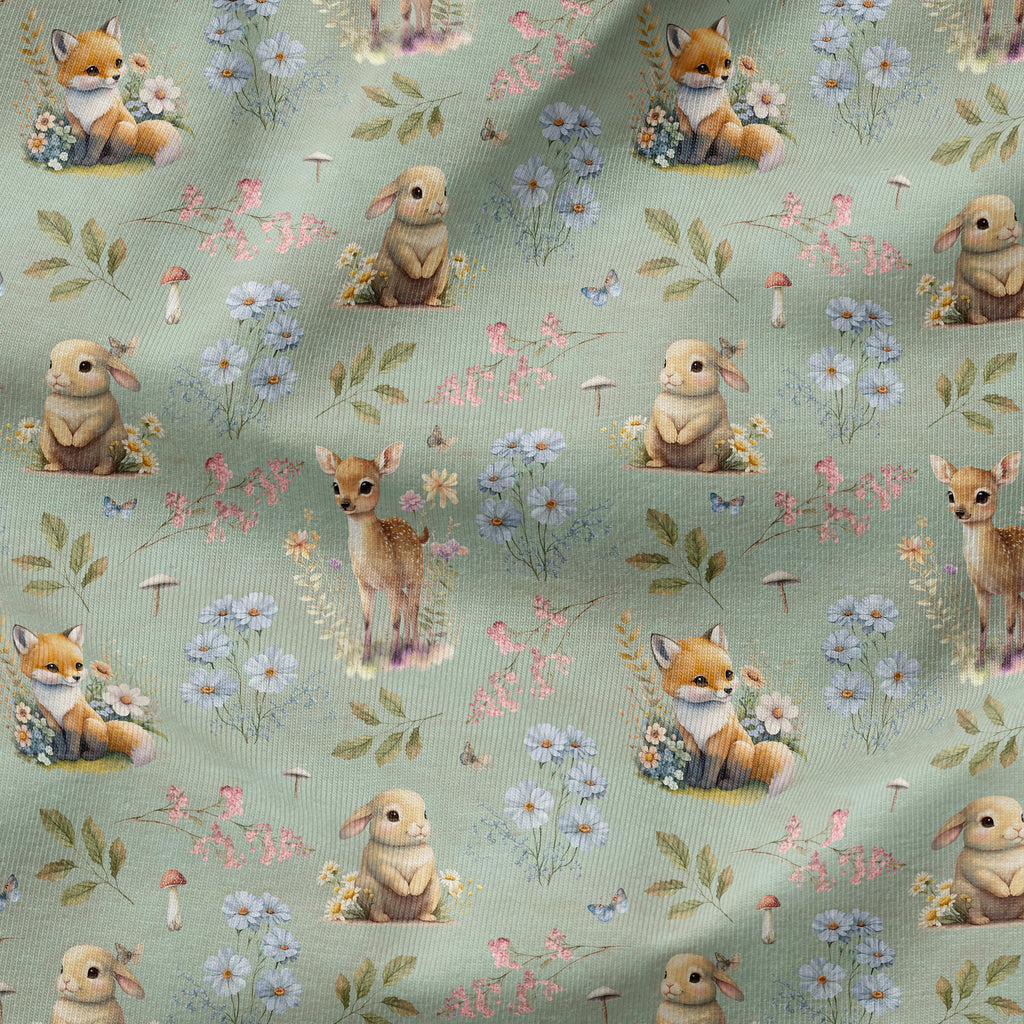 Woodland Animals Sage Fabric
