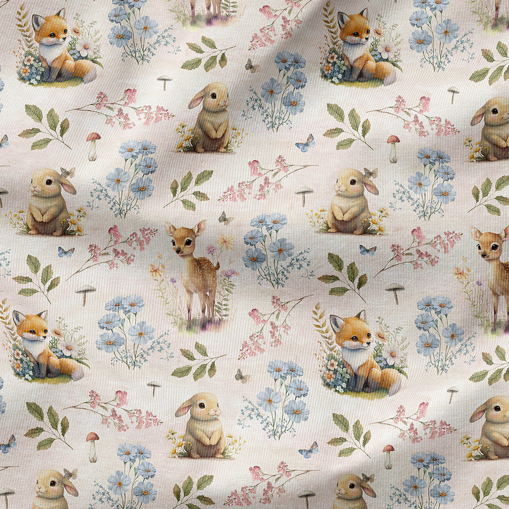 Woodland Animals Cream Fabric