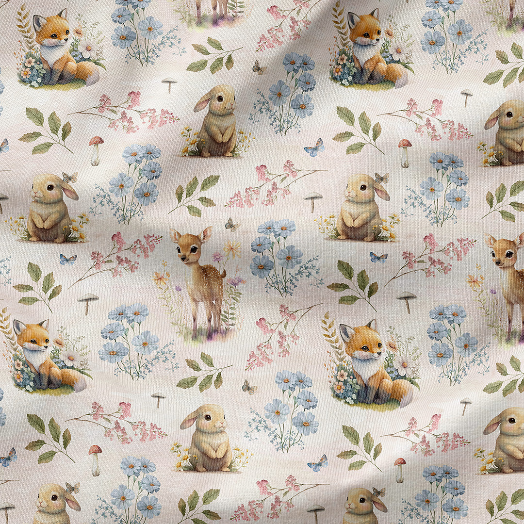 Woodland Animals Cream Fabric