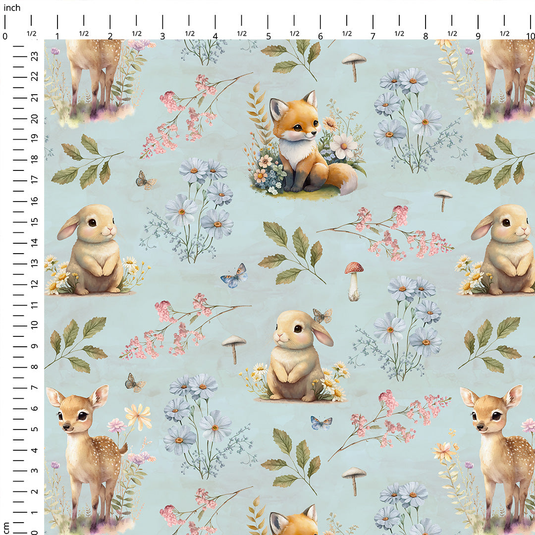 Woodland Animals Blue Fabric