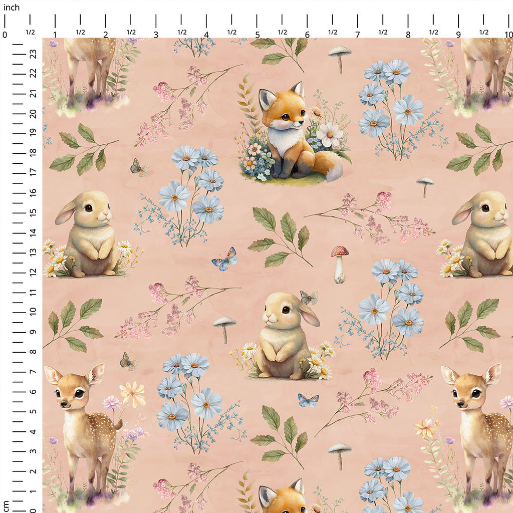Woodland Animals Pink Fabric